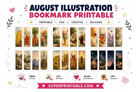 10 August Illustration Bookmark Printable Feature Image