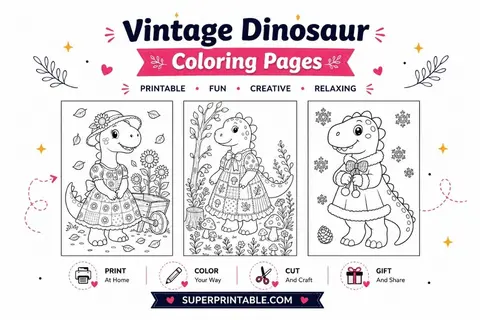 10+ Vintage Dinosaur Coloring Pages Feature Image
