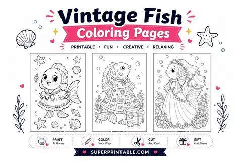 10+ Vintage Fish Coloring Pages Feature Image