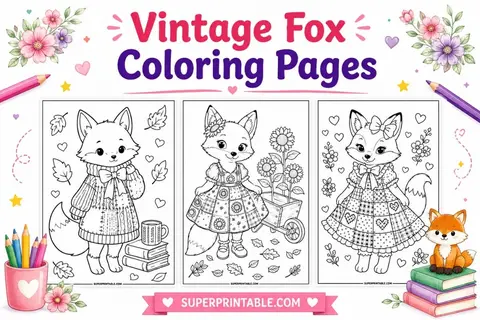 10+ Vintage Fox Coloring Pages Feature Image
