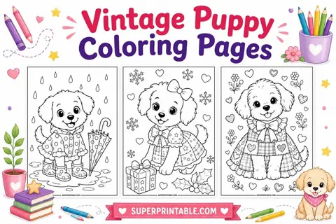 10+ Vintage Puppy Coloring Pages Feature Image