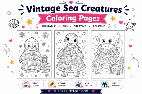12 Free Vintage Sea Creatures Coloring Pages