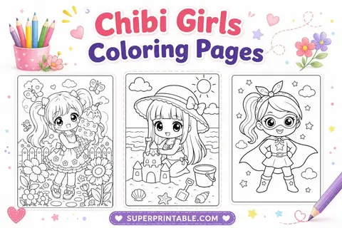 12+ Chibi Girls Coloring Pages Feature Image
