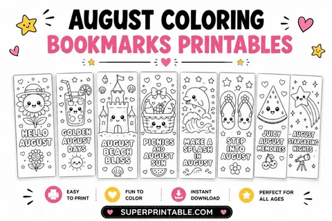 15+ August Coloring Bookmarks Printables Feature Image