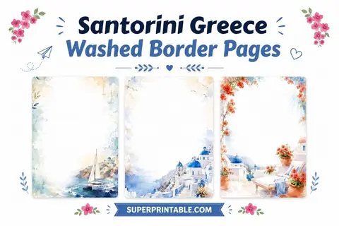 15+ Santorini Greece Washed Border Pages