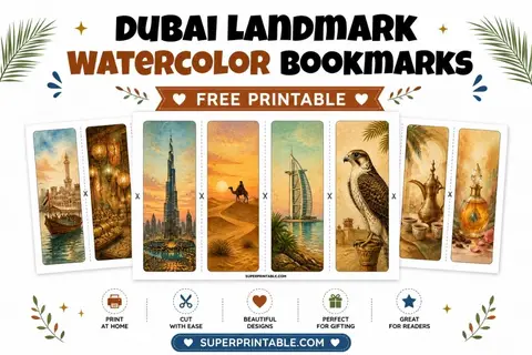 16 Dubai Landmark Watercolor Bookmarks Feature Image