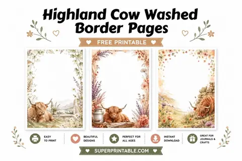 16 Highland Cow Washed Border Pages Feature Image