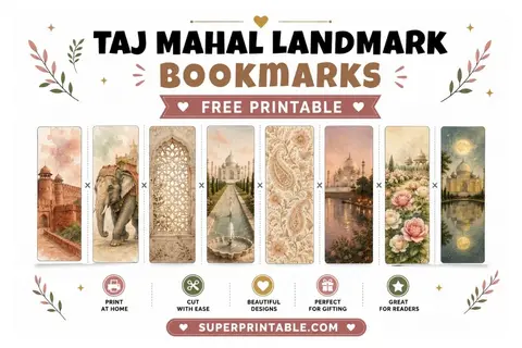 16 Free Taj Mahal Landmark Bookmarks