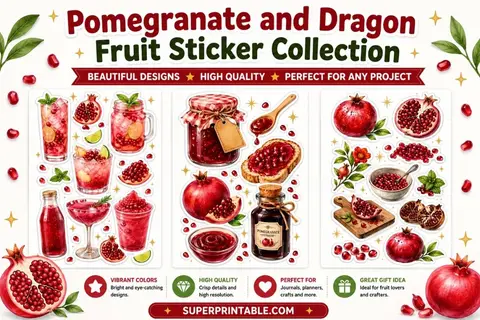 180+ Pomegranate and Dragon Fruit Sticker Collection Feature Image