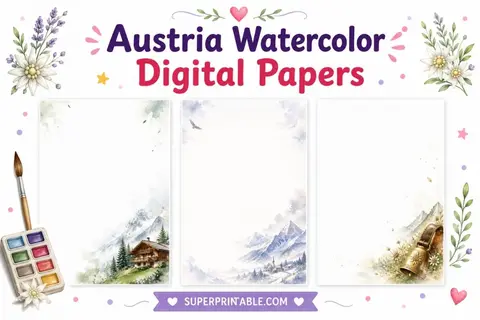 20 Austria Watercolor Digital Papers Feature Image