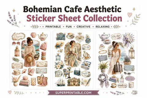 20 Bohemian Cafe Aesthetic Sticker Sheet Collection Feature Image
