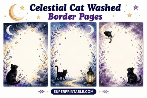 20+ Celestial Cat Washed Border Pages Feature Image