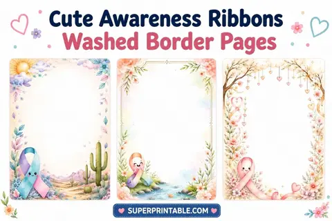 20 Cute Awareness Ribbons Washed Border Pages