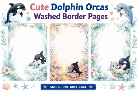 20 Cute Dolphin Orcas Washed Border Pages Feature Image