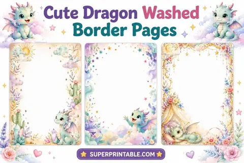 20 Cute Dragon Washed Border Pages Feature Image
