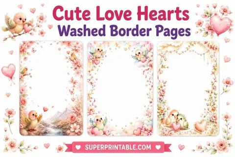 20 Cute Love Hearts Washed Border Pages Feature Image