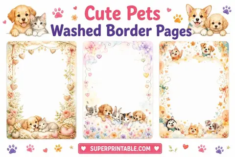 20 Cute Pets Washed Border Pages Feature Image