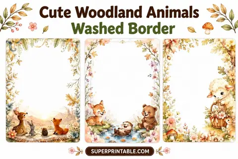 20 Cute Woodland Animals Washed Border Feature Image