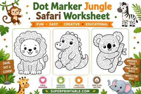 20 Dot Marker Jungle Safari Worksheet