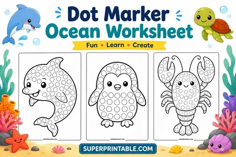 20 Dot Marker Ocean Worksheet Feature Image
