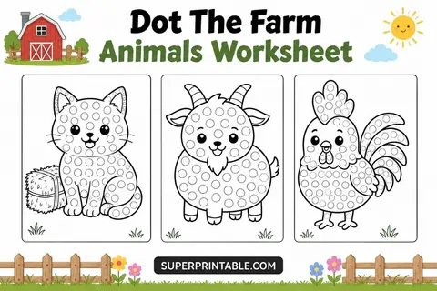 20 Dot The Farm Animals Worksheet Feature Image