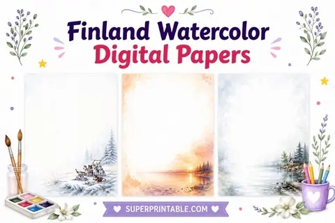 20 Finland Watercolor Digital Papers Feature Image