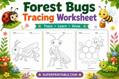 20 Forest Bugs Tracing Worksheet Feature Image