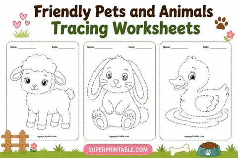 25 Friendly Pets and Animals Tracing Worksheets Feature Image