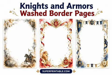 20 Knights and Armors Washed Border Pages Feature Image