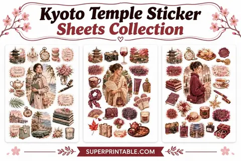 20 Free Kyoto Temple Sticker Sheets Collection 