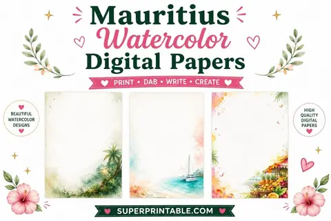 20 Mauritius Watercolor Digital Papers Feature Image
