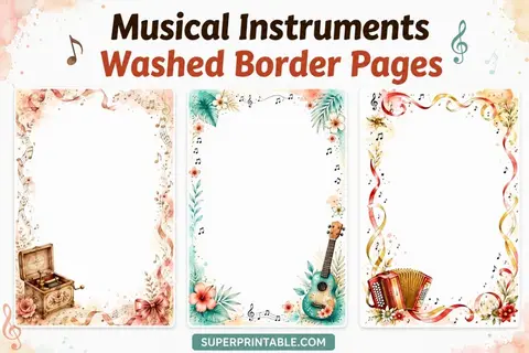 20+ Musical Instruments Washed Border Pages