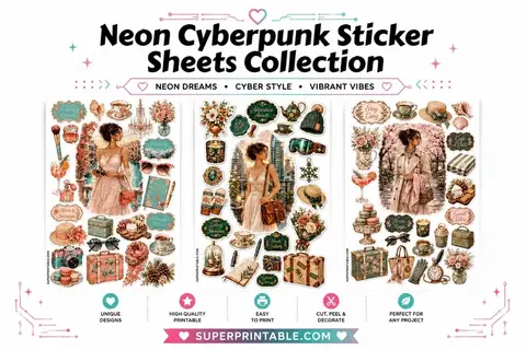 20+ Neon Cyberpunk Sticker Sheets Collection Feature Image