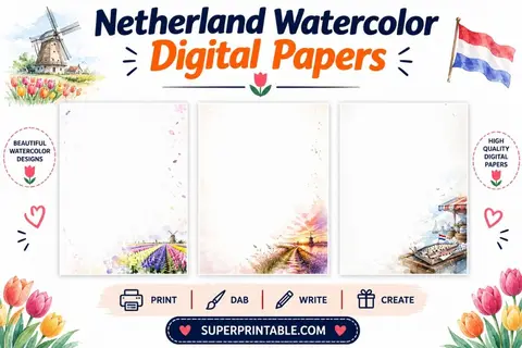 20 Netherland Watercolor Digital Papers Feature Image