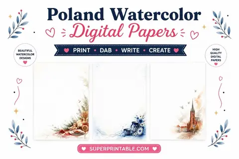 20 Poland Watercolor Digital Papers Feature Image