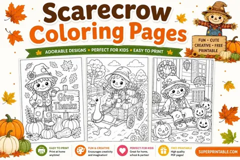 20 Scarecrow Coloring Pages Feature Image