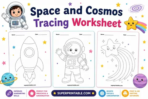 20 Space and Cosmos Tracing Worksheet Feature Image