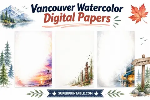 20 Vancouver Watercolor Digital Papers Feature Image