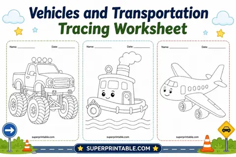 20 Vehicles and Transportation Tracing Worksheet Feature Image