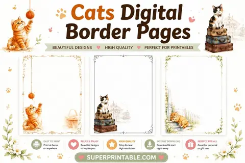 25+ Cats Digital Border Pages Feature Image
