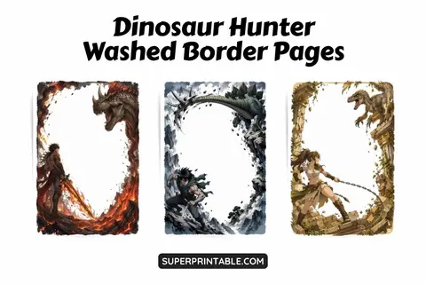 25+ Dinosaur Hunter Washed Border Pages Feature Image