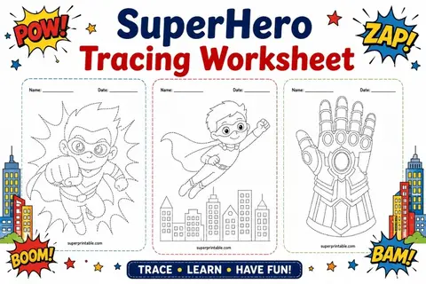 30 SuperHero Tracing Worksheet Feature Image