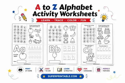 A to Z Alphabet Activity Worksheets Feature Image