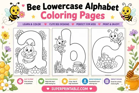 Bee Lowercase Alphabet Coloring Pages Feature Image