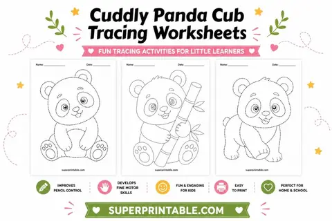 8 Free Cuddly Panda Cub Tracing Worksheets