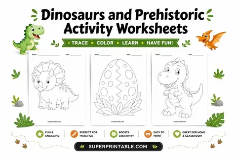 Dinosaurs and Prehistoric Activity Worksheets Feature Image