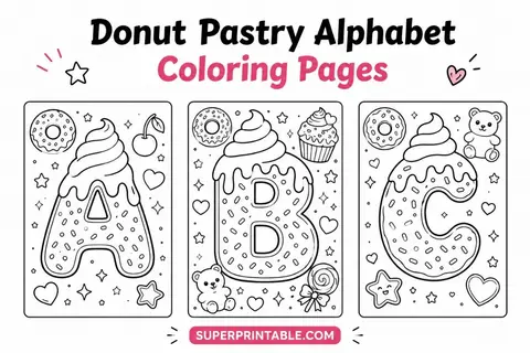 Donut Pastry Alphabet Coloring Pages Feature Image