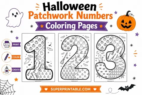 Halloween Patchwork Numbers Coloring Pages Feature Image
