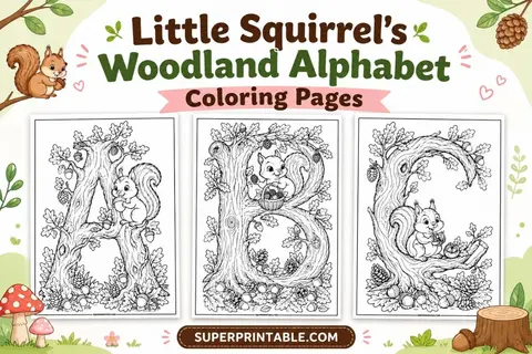Little Squirrel's Woodland Alphabet Coloring Pages 