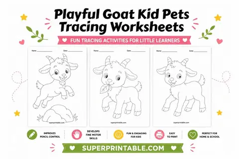 Playful Goat Kid Pets Tracing Worksheets Feature Image